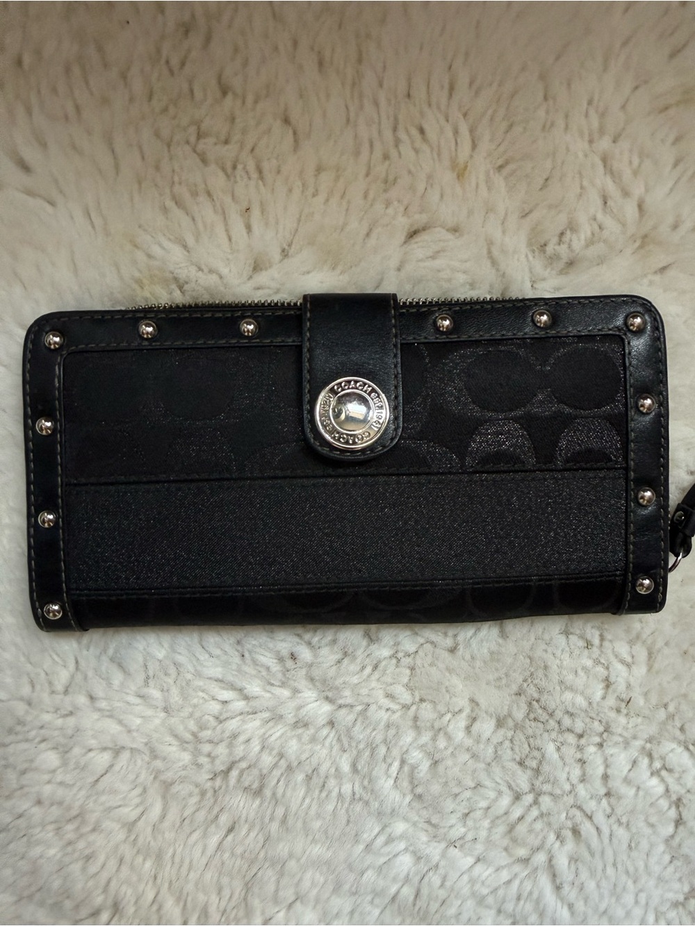 Coach Black Signature Studded Compact Wallet